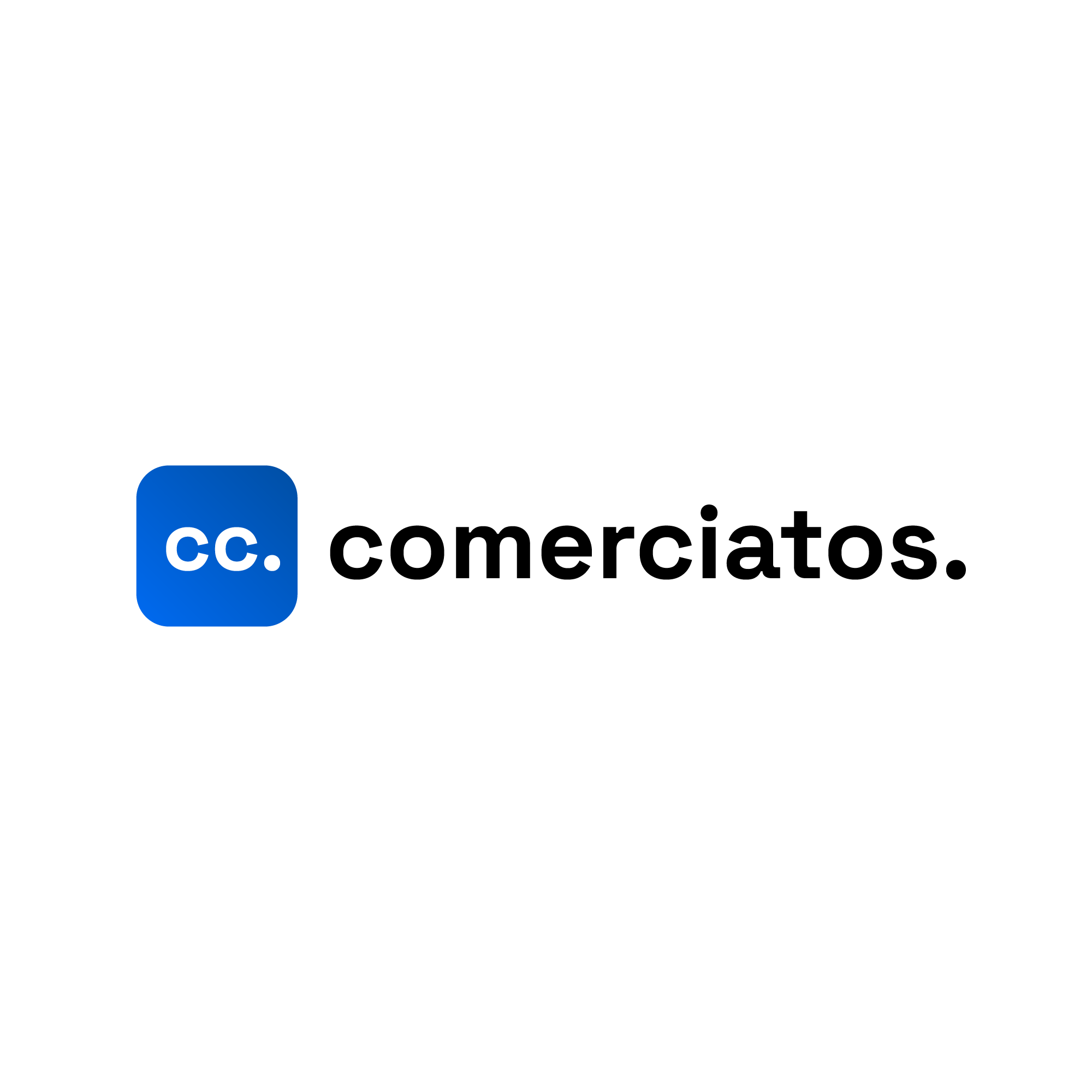 Logo do Comerciatos: ícone azul com as iniciais cc e wordmark em preto sobre fundo branco